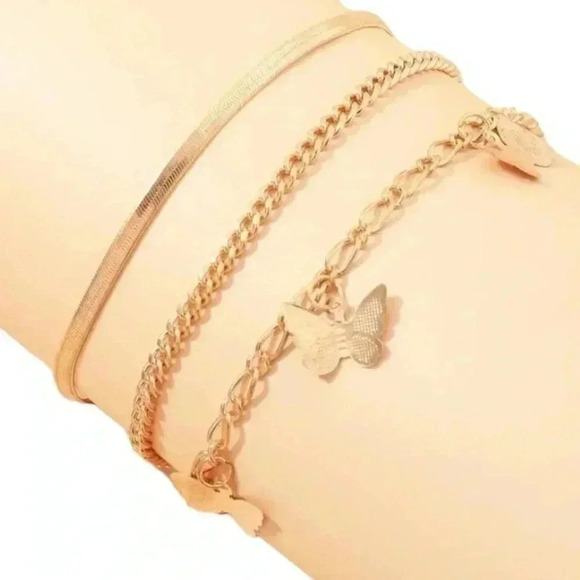 Gold Butterfly Dainty Anklet Set for Women - Picture 2 of 6